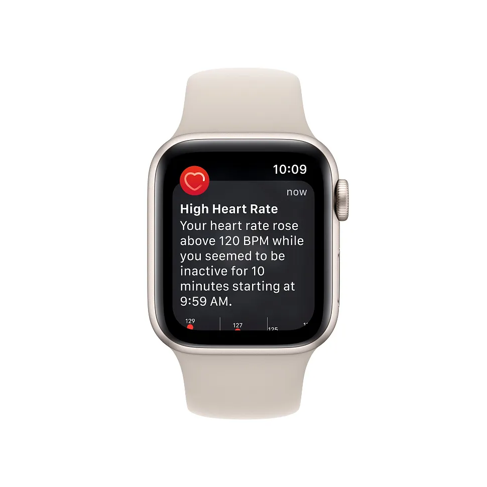 Apple Watch SE (2022), 40 мм, корпус из алюминия цвета «сияющая звезда», спортивный ремешок «сияющая звезда»