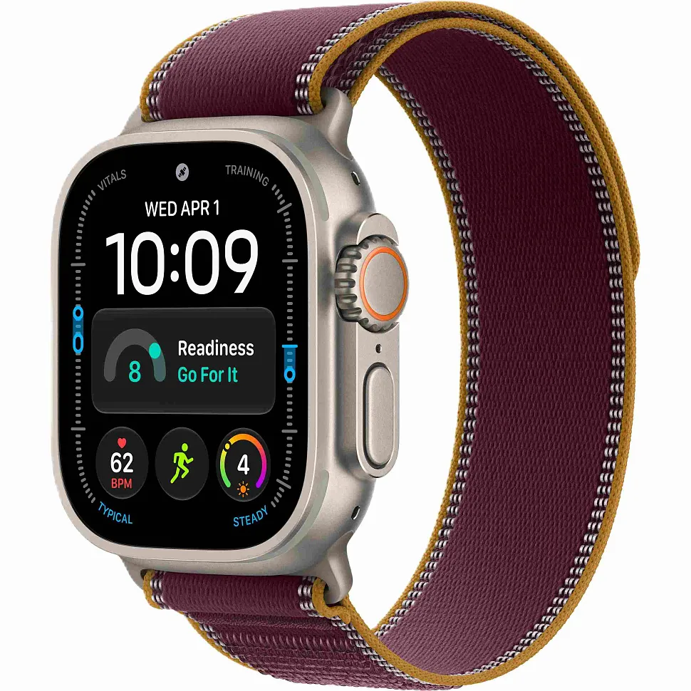 Apple Watch Ultra 4 GPS + Cellular, 49 мм, корпус из титана, ремешок Trail цвета «бургунди»