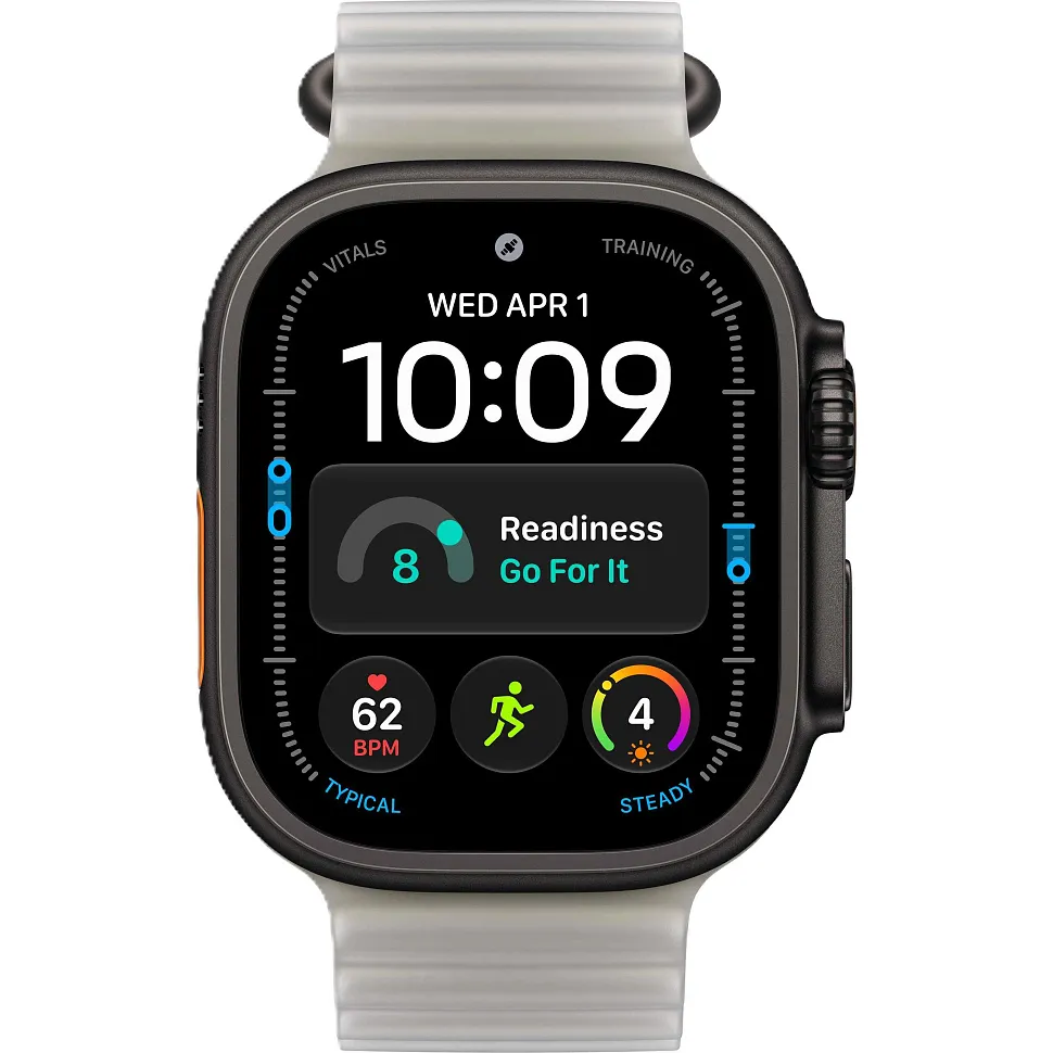 Apple Watch Ultra 4 GPS + Cellular, 49 мм, корпус из чёрного титана, ремешок Ocean цвета «полупрозрачный серый»