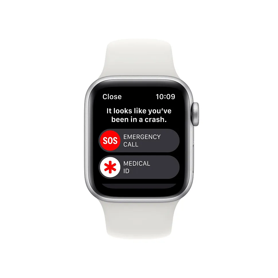 Apple Watch SE (2022), 40 мм, корпус из алюминия серебристого цвета, спортивный ремешок белого цвета