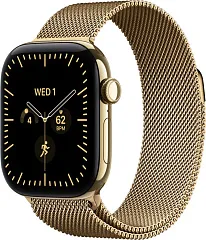 Apple Watch Series 12, 46 мм, корпус из титана цвета «Сияющее золото», ремешок Milanese цвета «Сияющее золото»