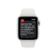 Apple Watch SE (2022), 40 мм, корпус из алюминия серебристого цвета, спортивный ремешок белого цвета