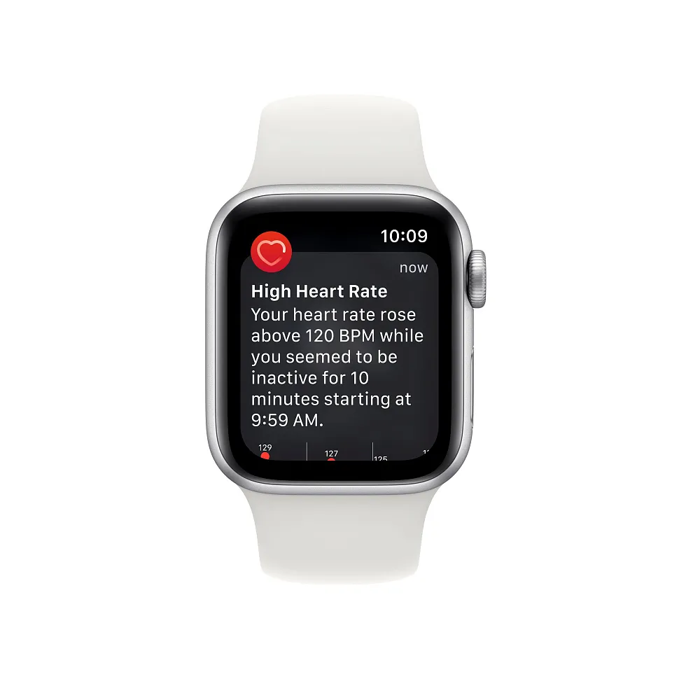 Apple Watch SE (2022), 40 мм, корпус из алюминия серебристого цвета, спортивный ремешок белого цвета