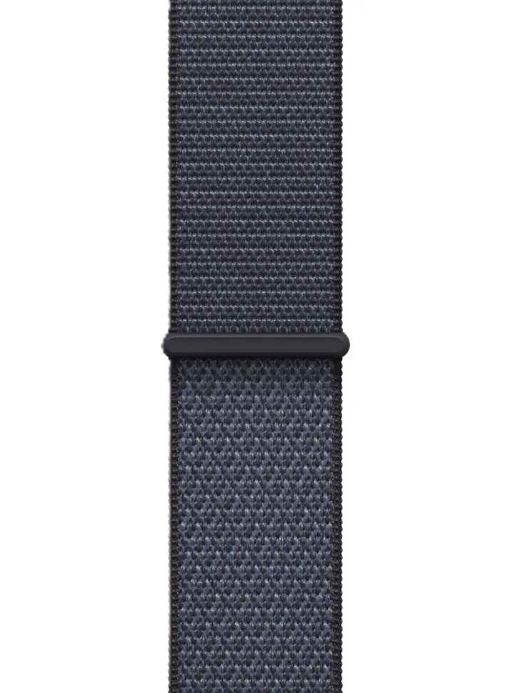 Apple Watch SE (2025), 44 мм, корпус из алюминия цвета «полуночный черный», спортивный ремешок Loop цвета «якорный синий»