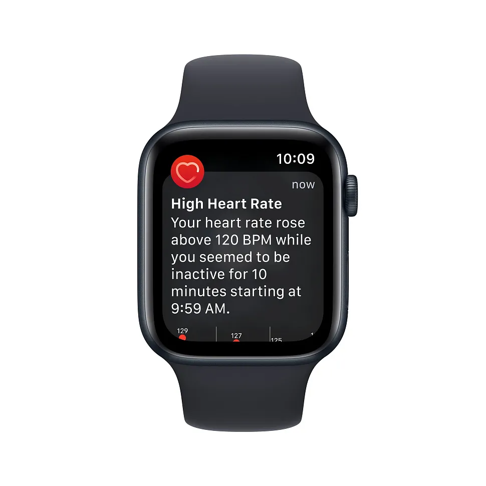 Apple Watch SE (2022), 44 мм, корпус из алюминия цвета «тёмная ночь», спортивный ремешок «тёмная ночь»