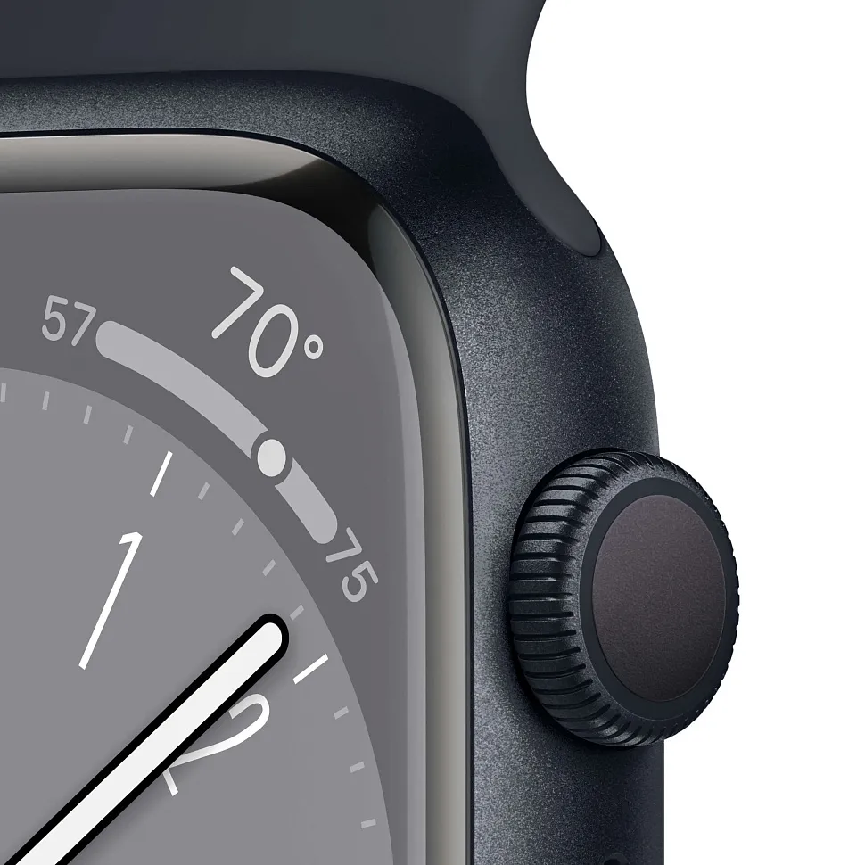 Apple Watch Series 8, 45 мм, корпус из алюминия цвета «тёмная ночь», спортивный ремешок «тёмная ночь»