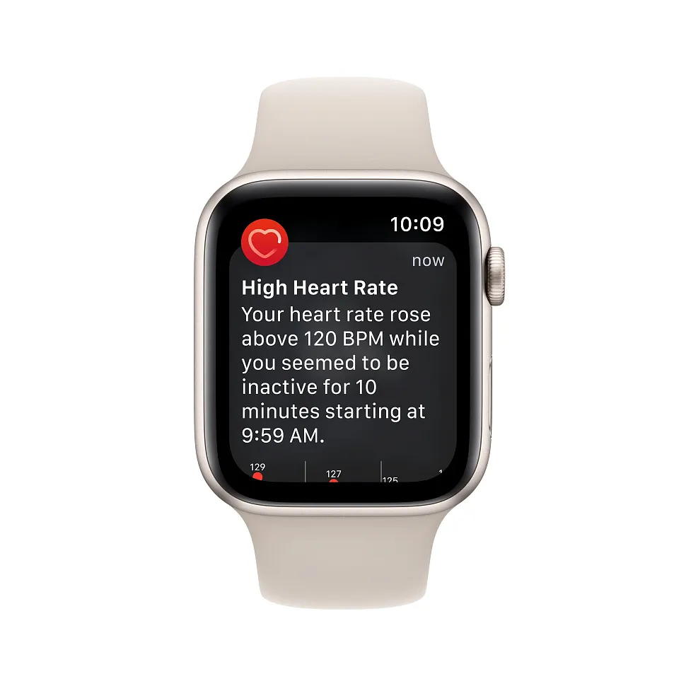 Apple Watch SE (2022), 44 мм, корпус из алюминия цвета «сияющая звезда», спортивный ремешок «сияющая звезда»