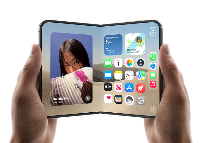 hands holding opened iphone duo