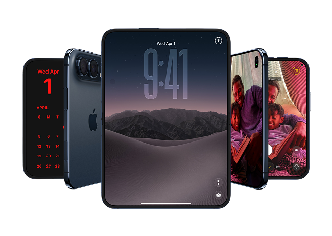 five iphones duo standing in different angles